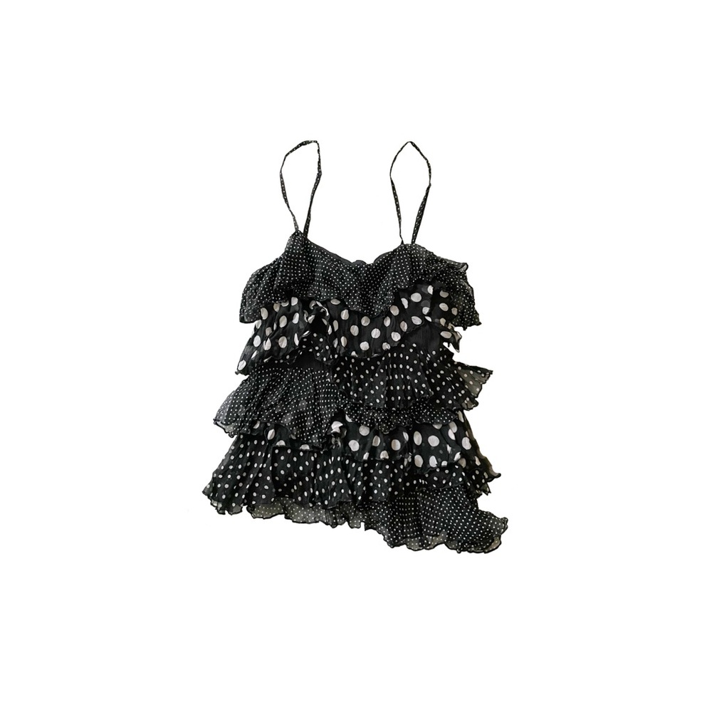 bebe Black and White Polka Dot Ruffle Tank Top camisole y2k 2000s cami dots